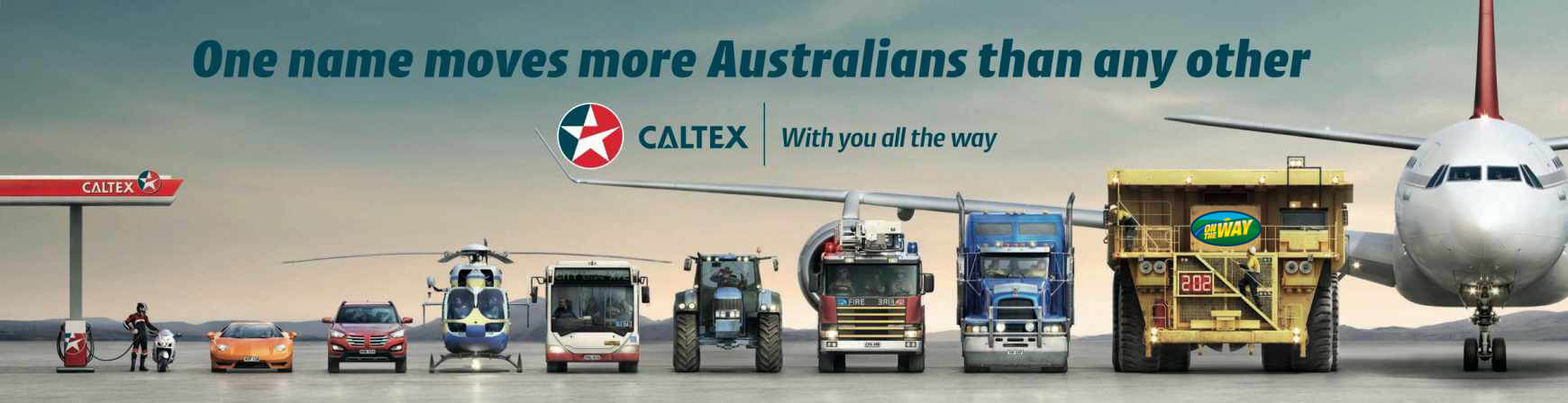 Lineup of vehicles with Caltex text
